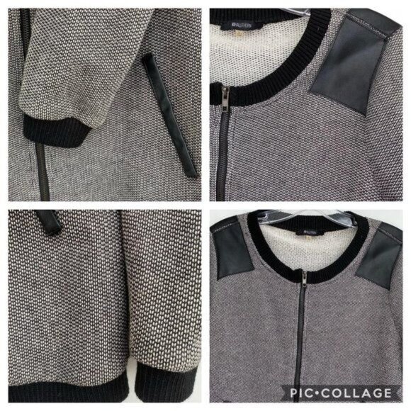41Hawthorn Knit Tweed Moto Jacket Size L Faux Leather Trim Gray Black Full Zip - Picture 6 of 12